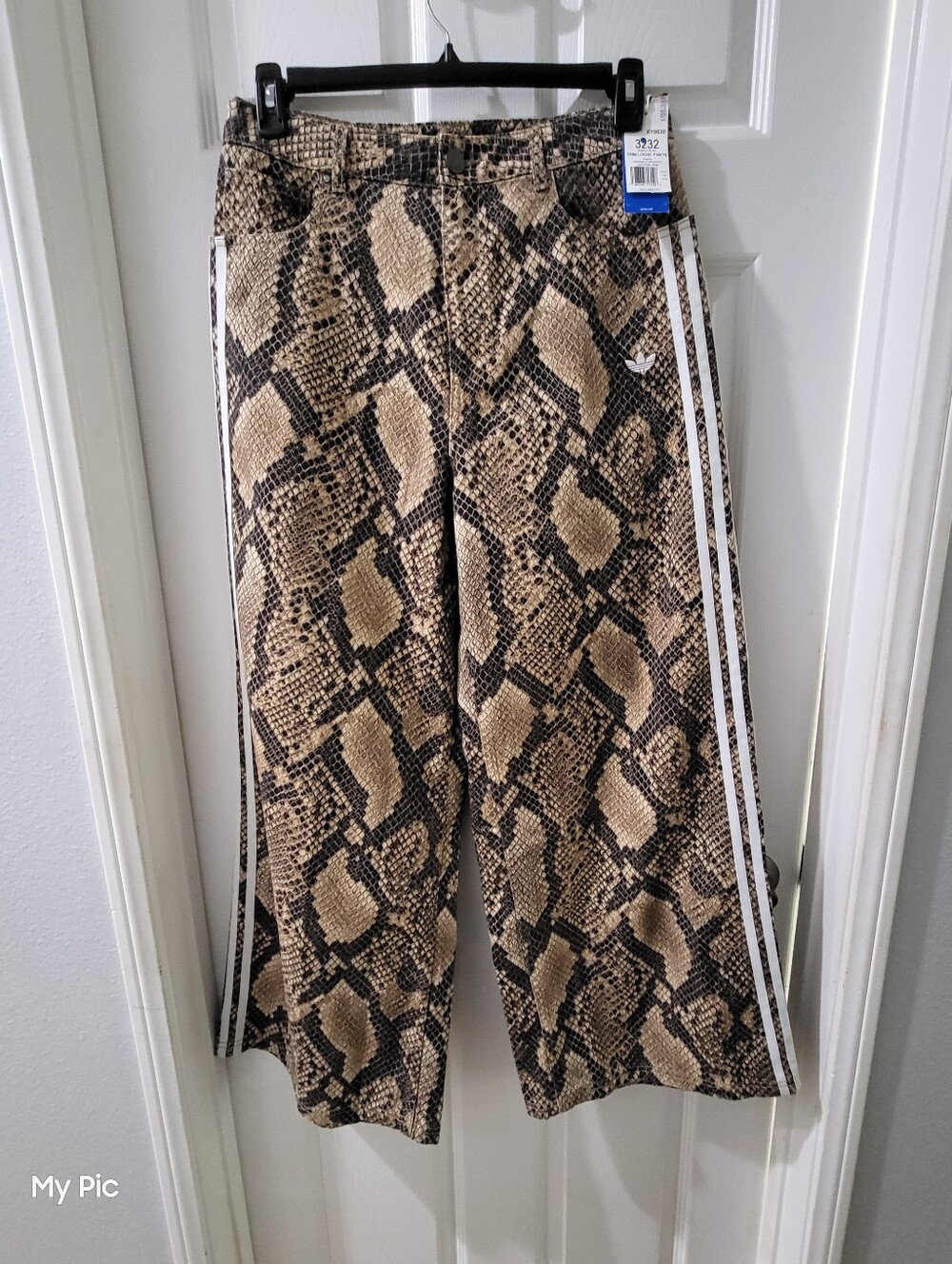 Adidas Women Brown & Black Snake Print Denim Loose Fit with White Stripes